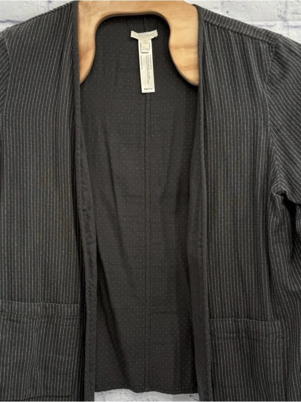 Eileen Fisher Gray Dots Reversible Pinstripe Open Jacket
